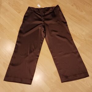 NWT Talbots Brown Satin Wide Leg Pants Drapey Size 12 Petite 12P